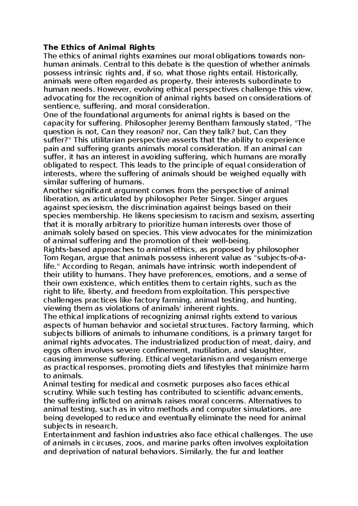 The Ethics of Animal Rights - Central to this debate is the question of ...
