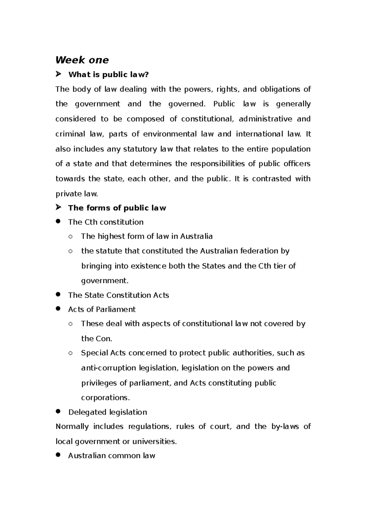 Answer to structure one - Week one What is public law? The body of law ...