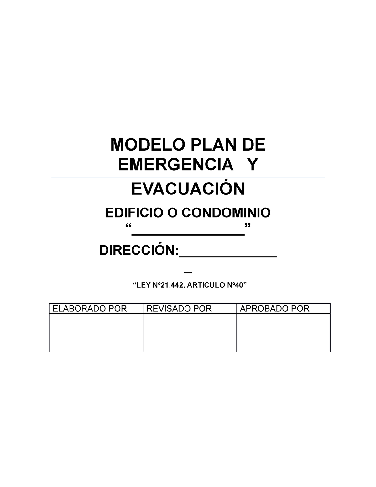Modelo Plan De Emergencias Edificio O Condominio Modelo Plan De Emergencia Y EvacuaciÓn 8260