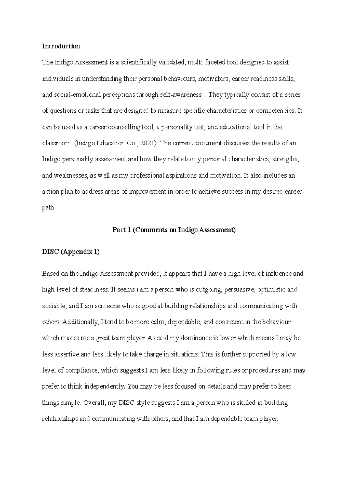 TEMP Indigo Trimatrix Self Assessment Introduction The Indigo