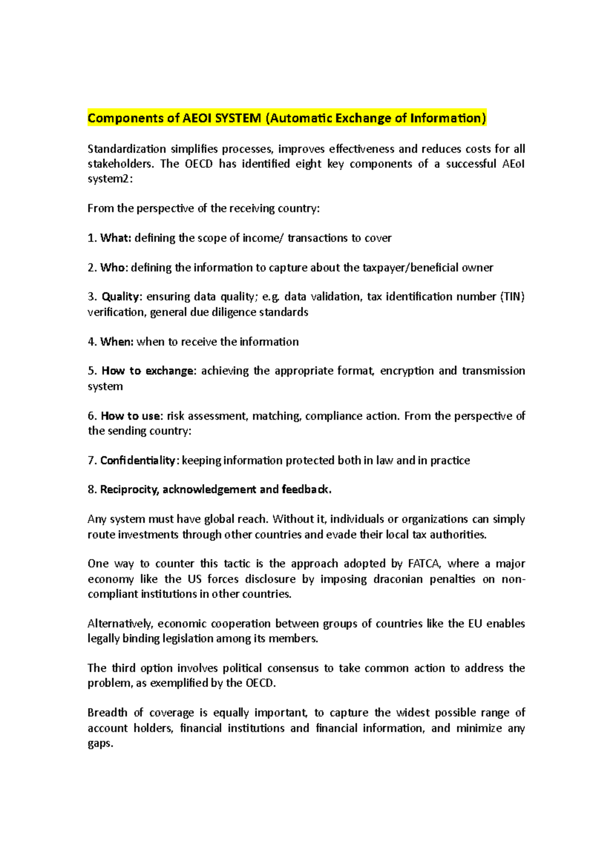 AEOI introduction Fatca CRS - Components of AEOI SYSTEM (Automatic ...