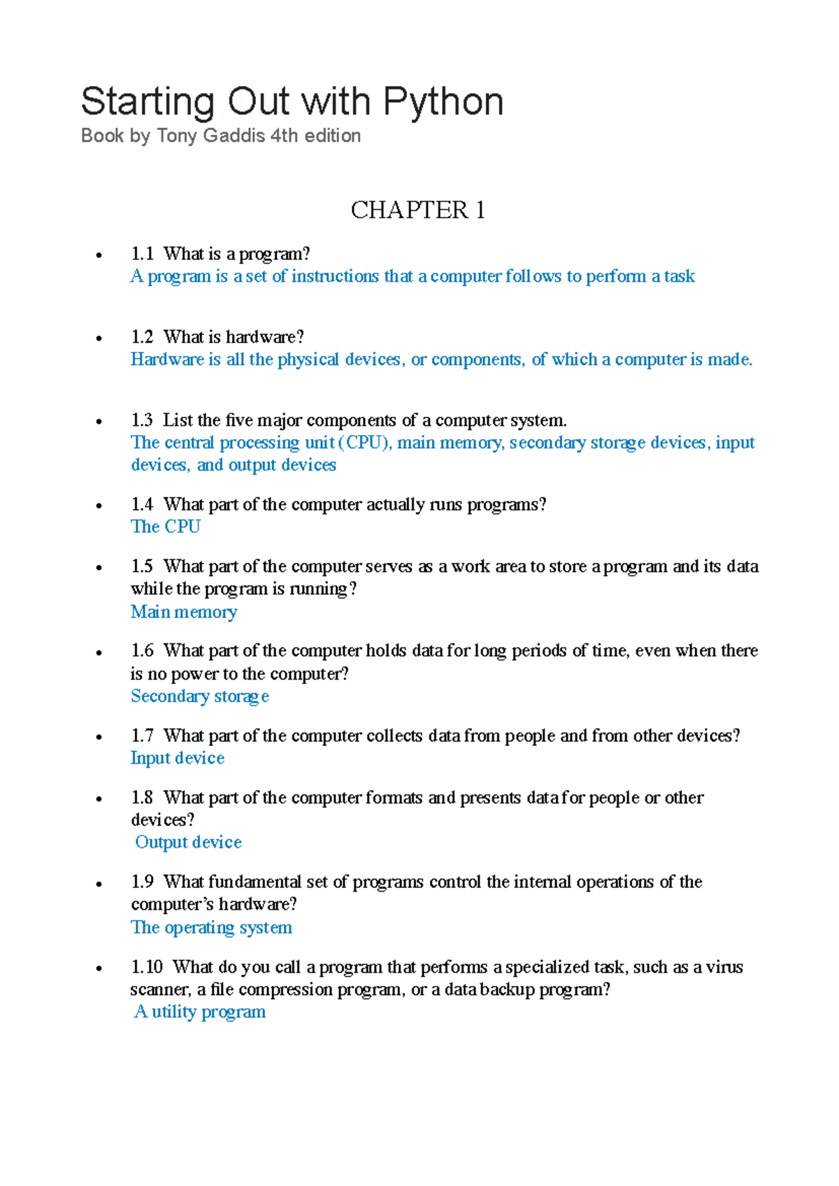 Ch1 questions - Starting Out with Python Book by Tony Gaddis 4th ...