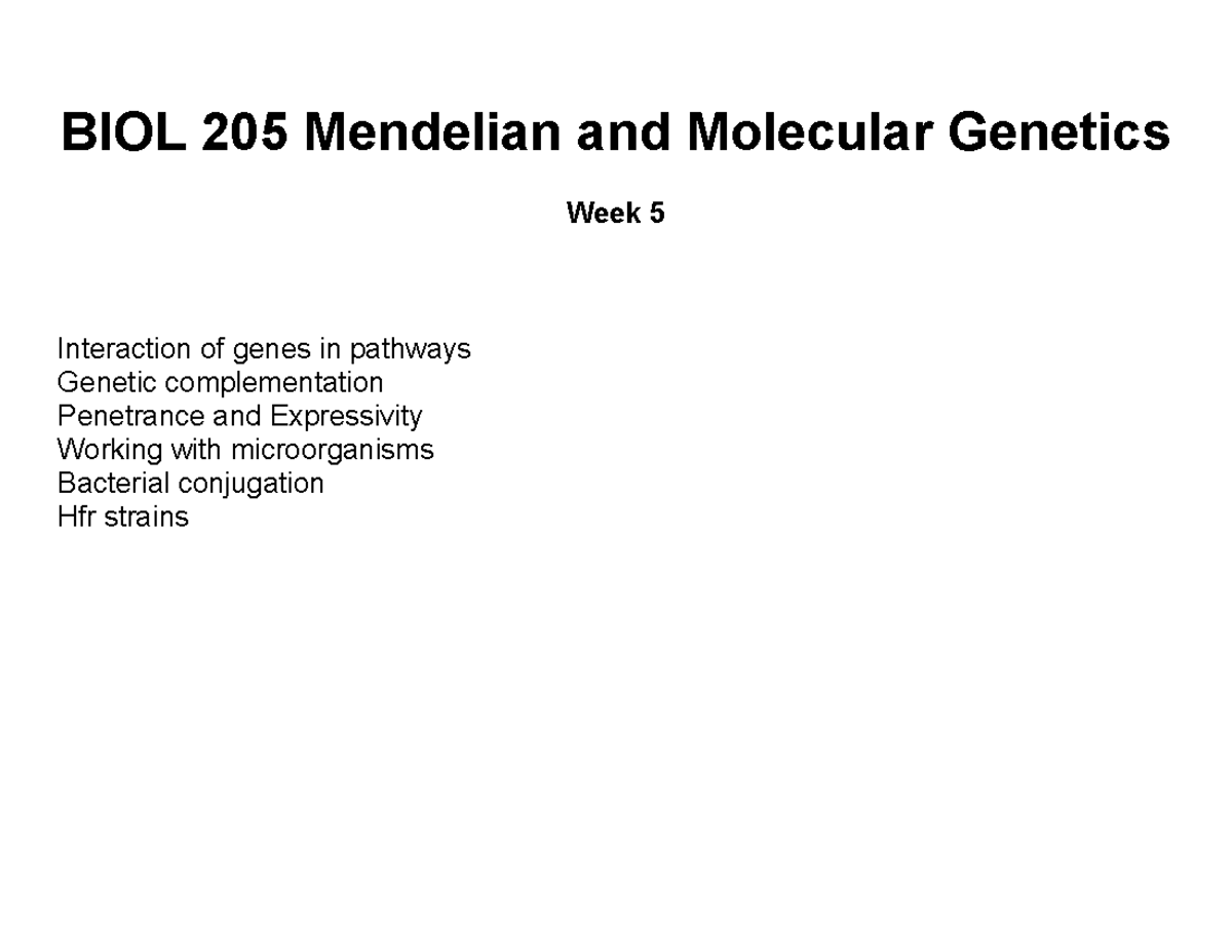 BIOL 205 Week 5 Lecture Notes - BIOL 205 Mendelian and Molecular ...