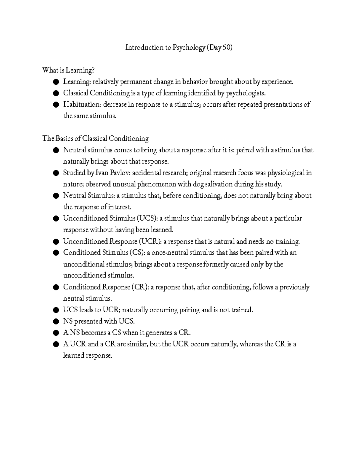 Introduction to Psychology (Day 50) - Classical Conditioning is a type ...