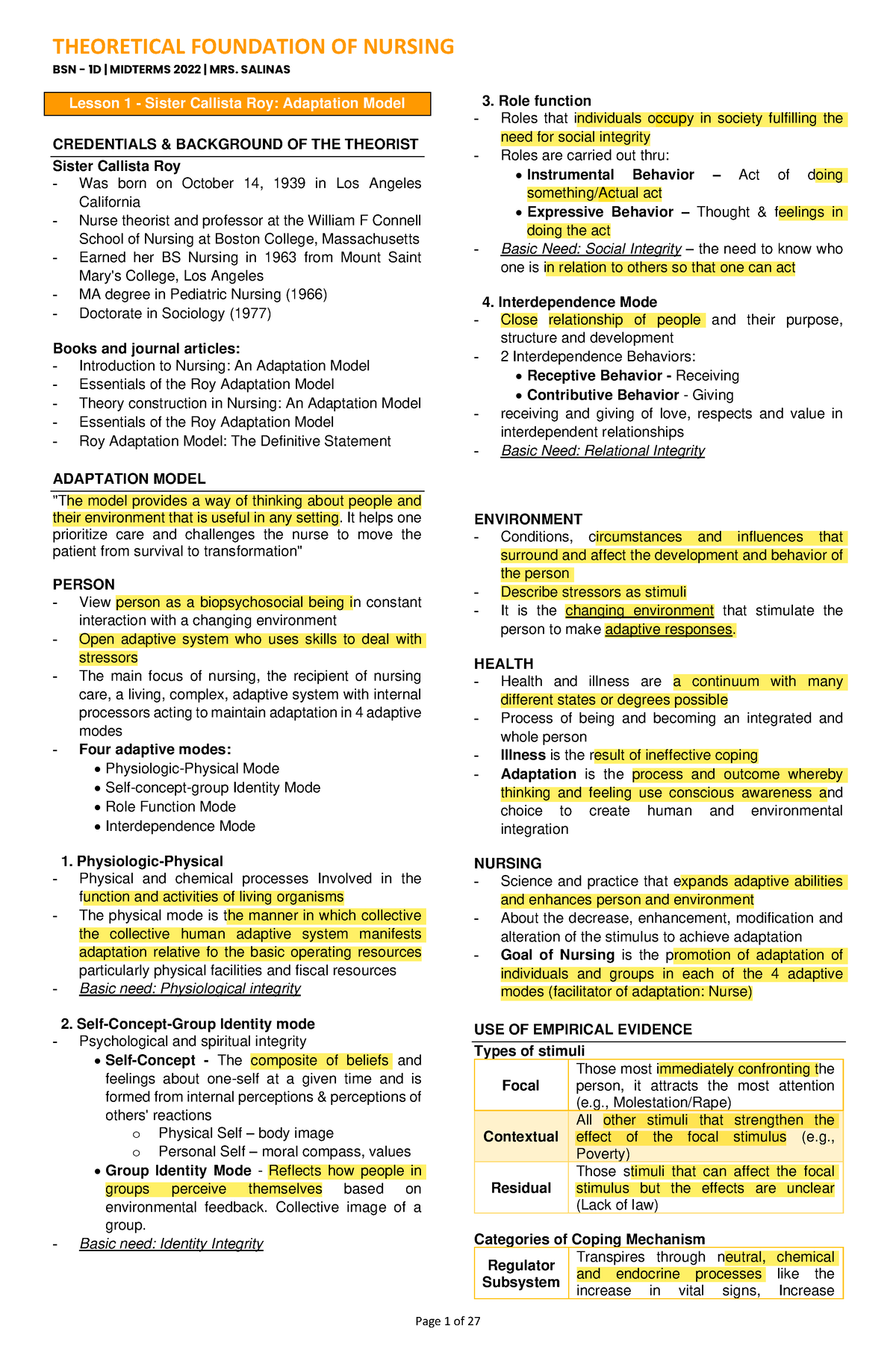 TFN- Midterms - BSN - 1D | MIDTERMS 2022 | MRS. SALINAS Lesson 1 ...