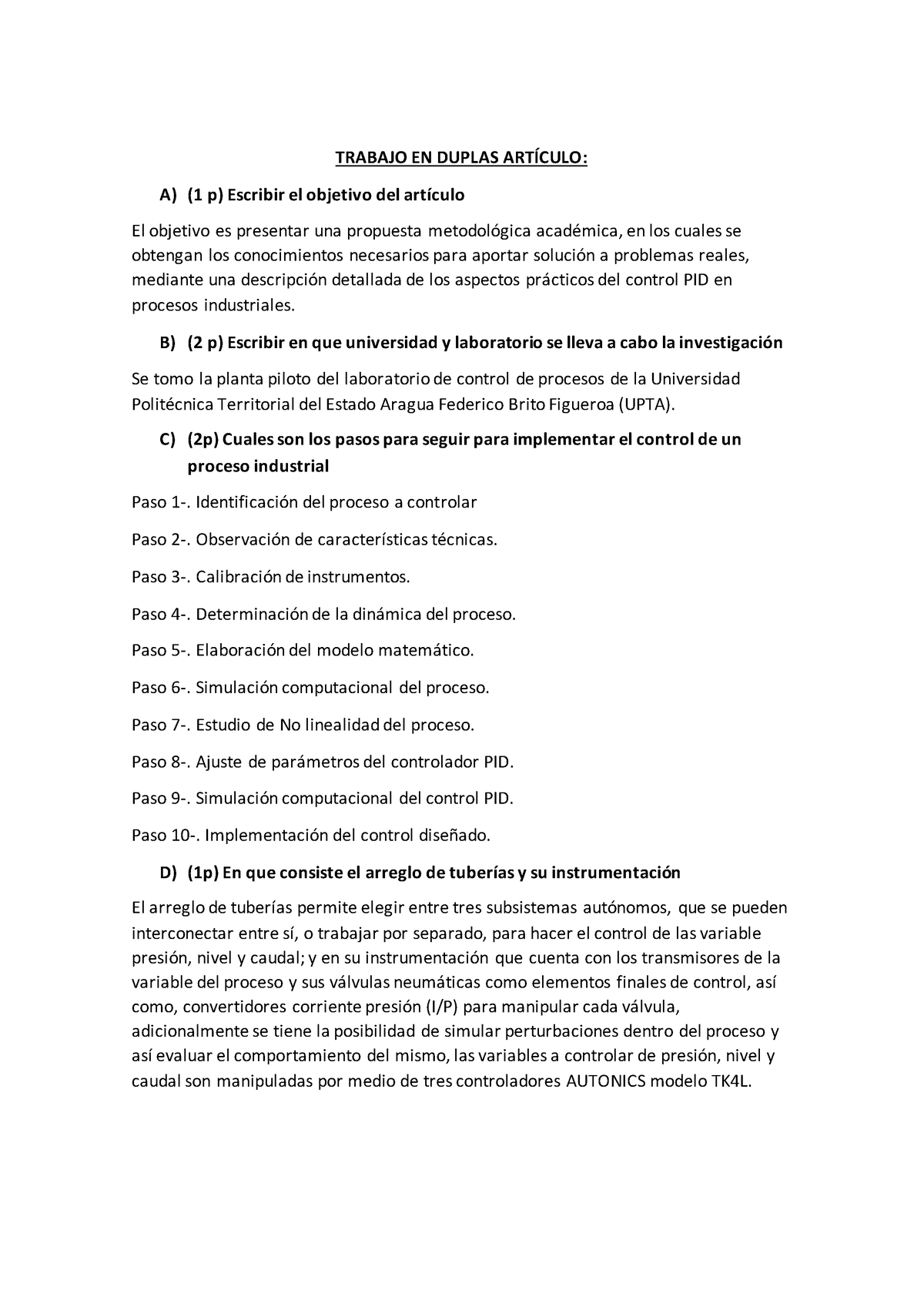 Control De Procesos Trabajo Duo Trabajo En Duplas ArtÍculo A 1 P Escribir El Objetivo Del 6668