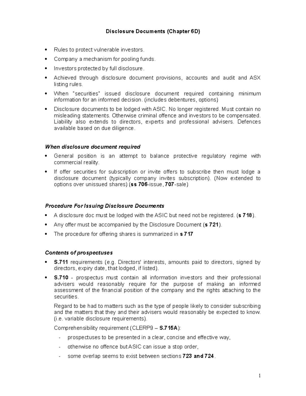 Summary - fundraising & disclosure - Disclosure Documents (Chapter 6D ...