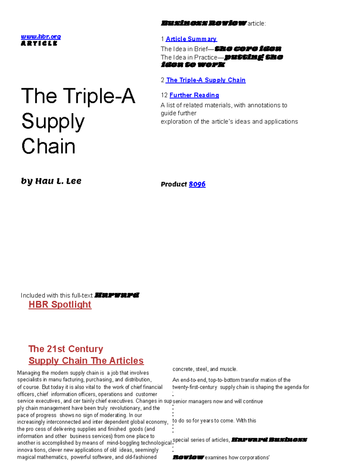 The Triple - A Supply Chain - hbr A R T I C L E The Triple-A Supply ...