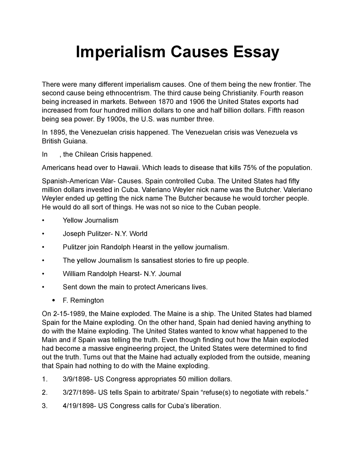 causes of american imperialism essay