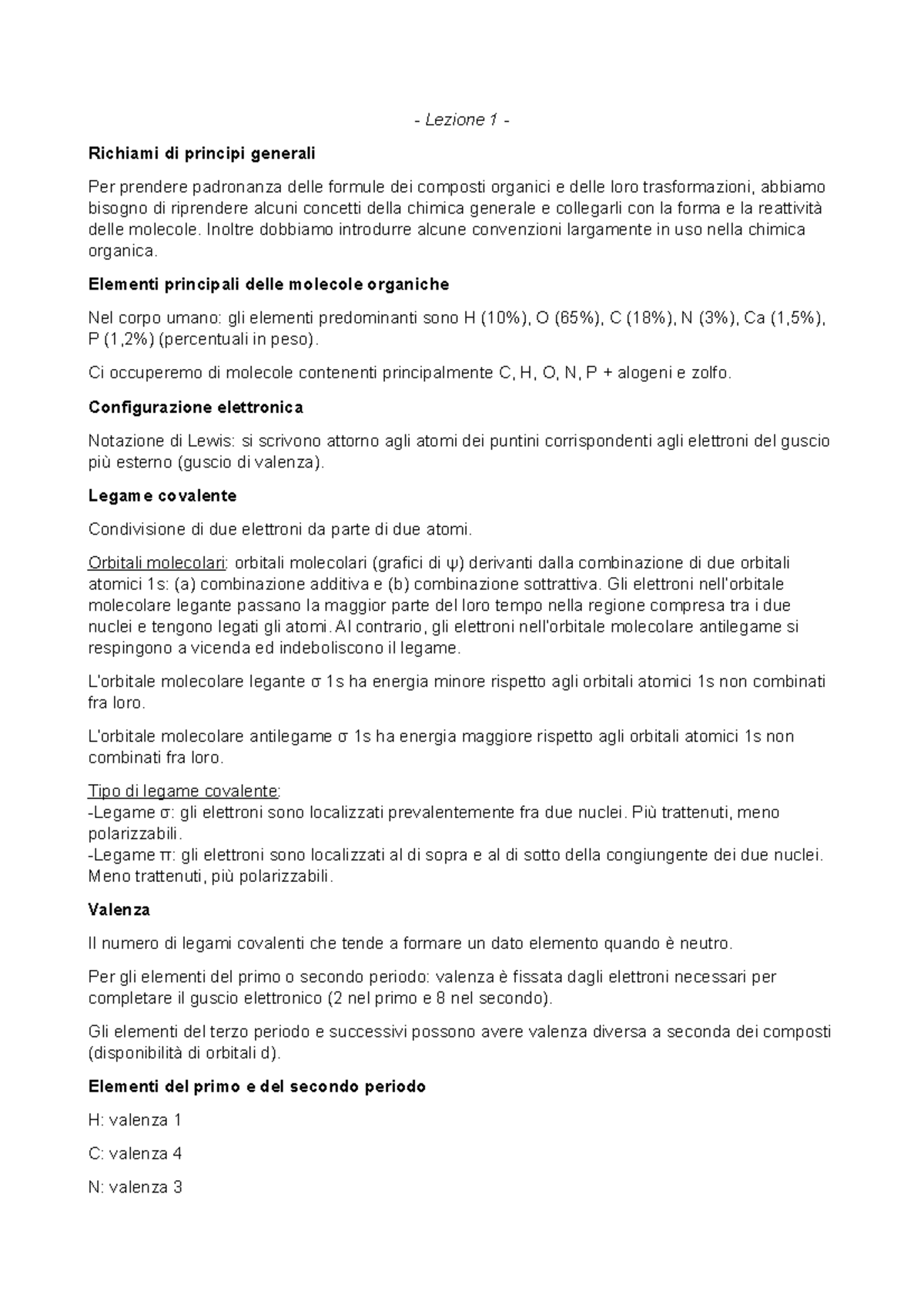 Lezioni di Chimica Organica e Bio-Organica - Lezione 1 - Richiami di ...