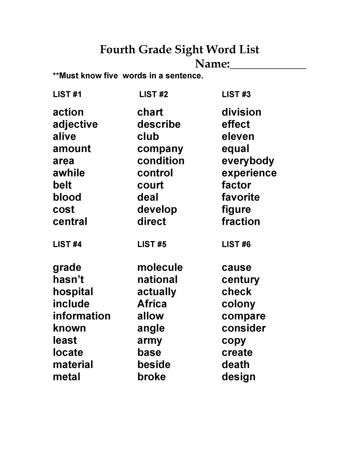 4th Grade Sight Words Hope It Will Help Fourth Grade Sight Word 