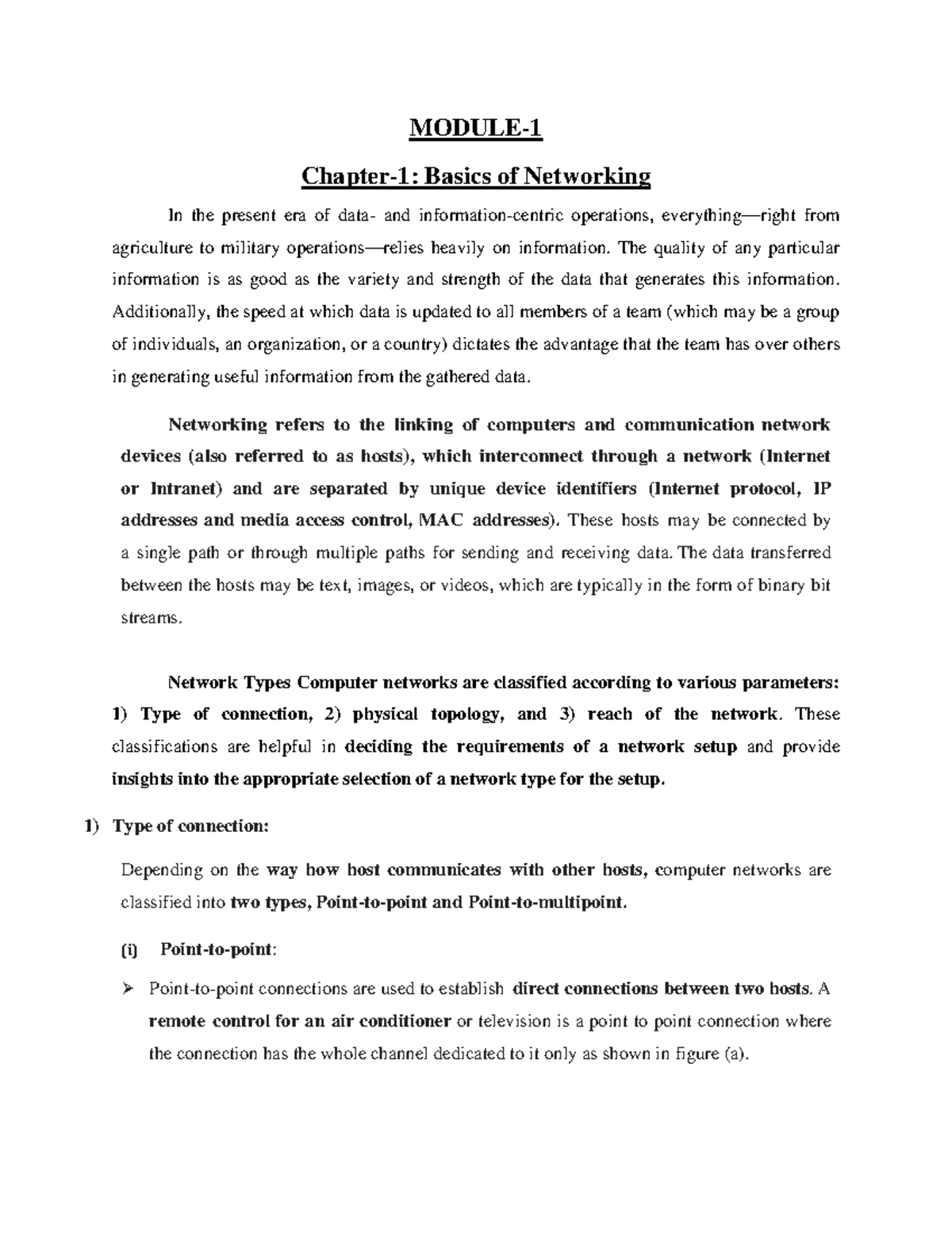 Module 1 full - MODULE- Chapter-1: Basics of Networking In the present ...