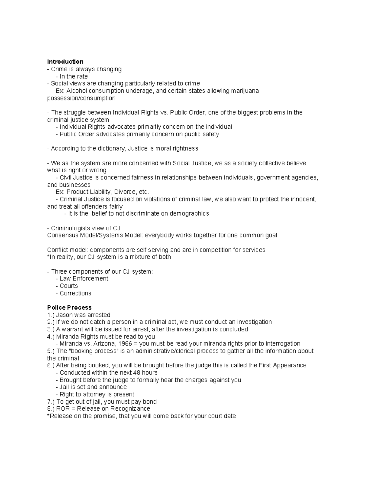 CJL1 - Lecture Notes Chapter 1: Intro To Criminal Justice ...