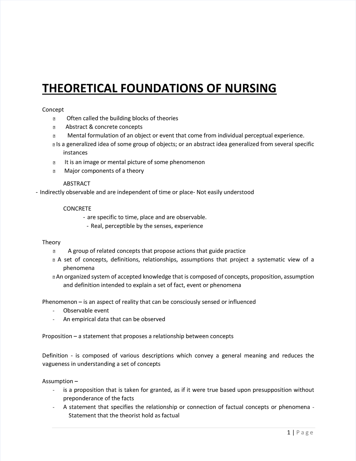 Theoretical Foundations OF Nursing - 1 | P A G E THEORETICAL ...