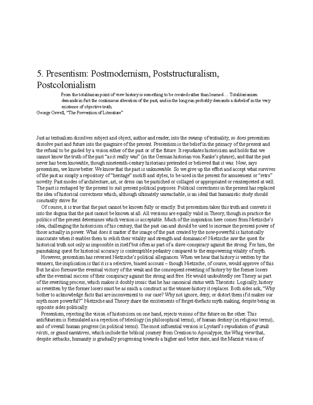 Graham Good Chapter 5 Presentism 5. Presentism Postmodernism