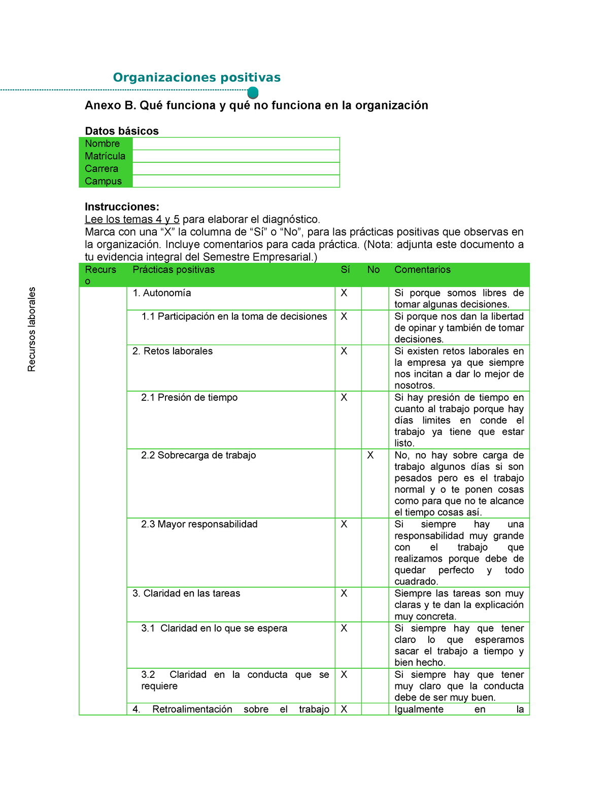 Semana 3 Organizaciones Positivas Semestre Empresarial Organizaciones Positivas Anexo B Qué 7647