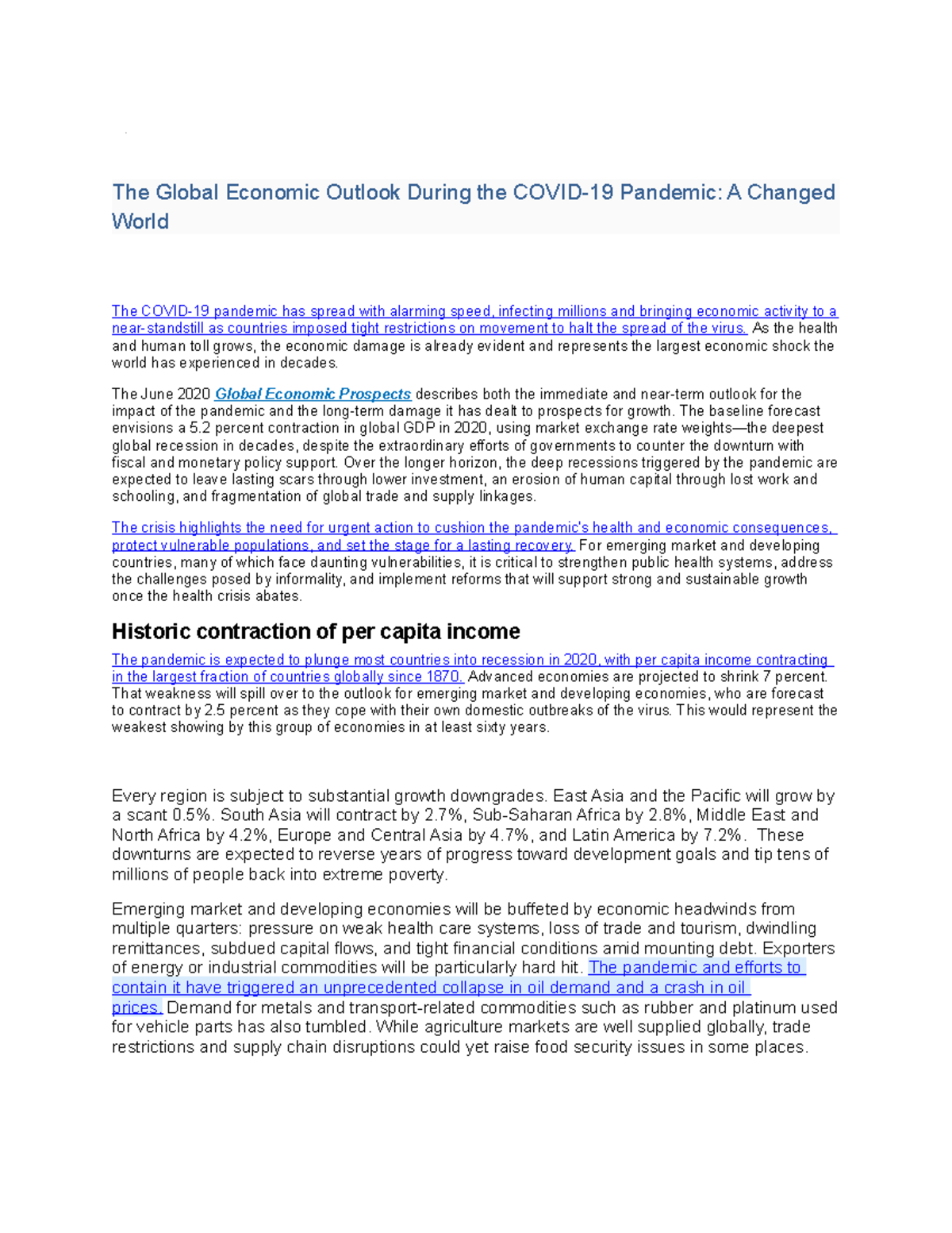 The Global Economic Outlook During the Covid - The Global Economic ...