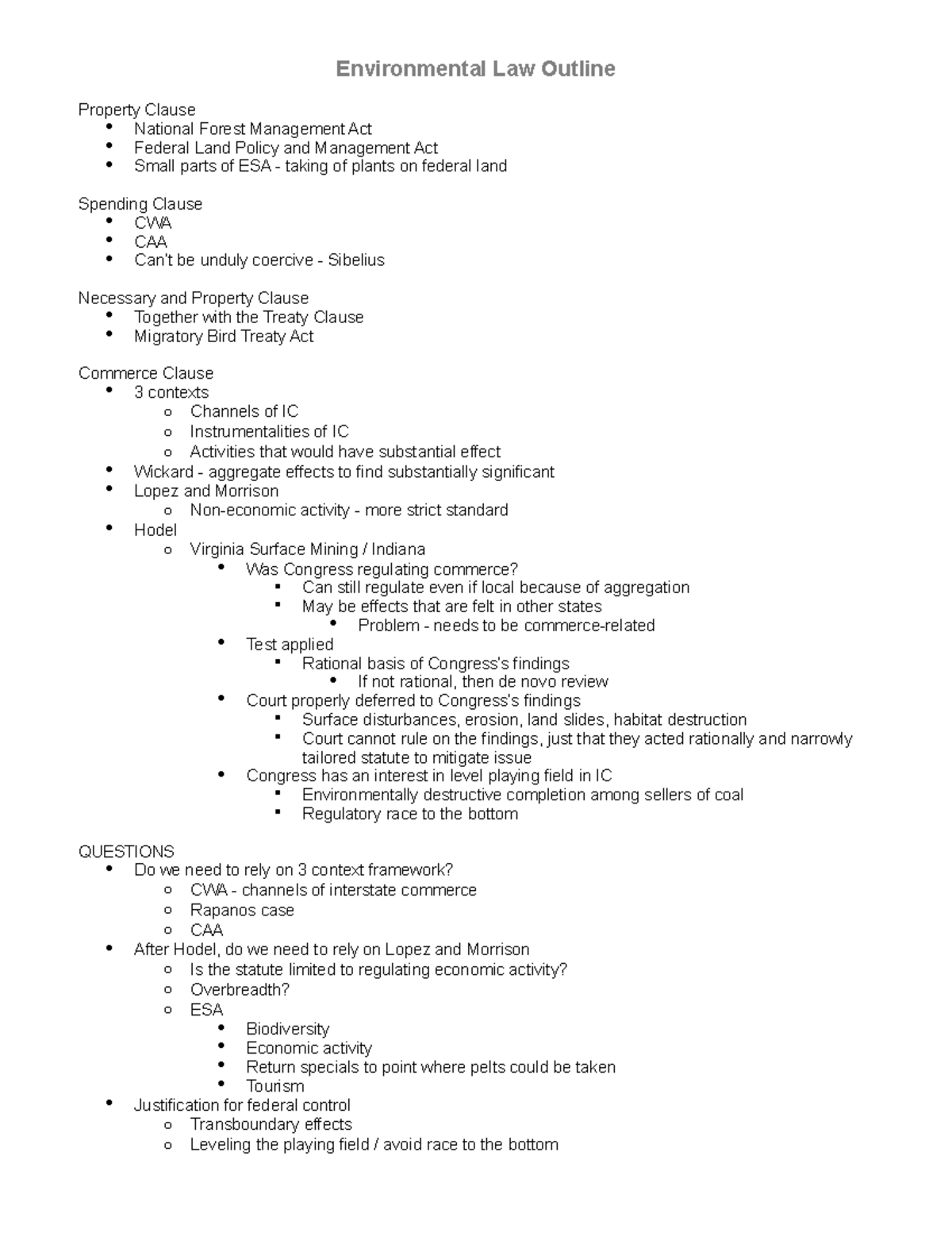 Environmental Law Outline - 2021 - Environmental Law Outline Property ...