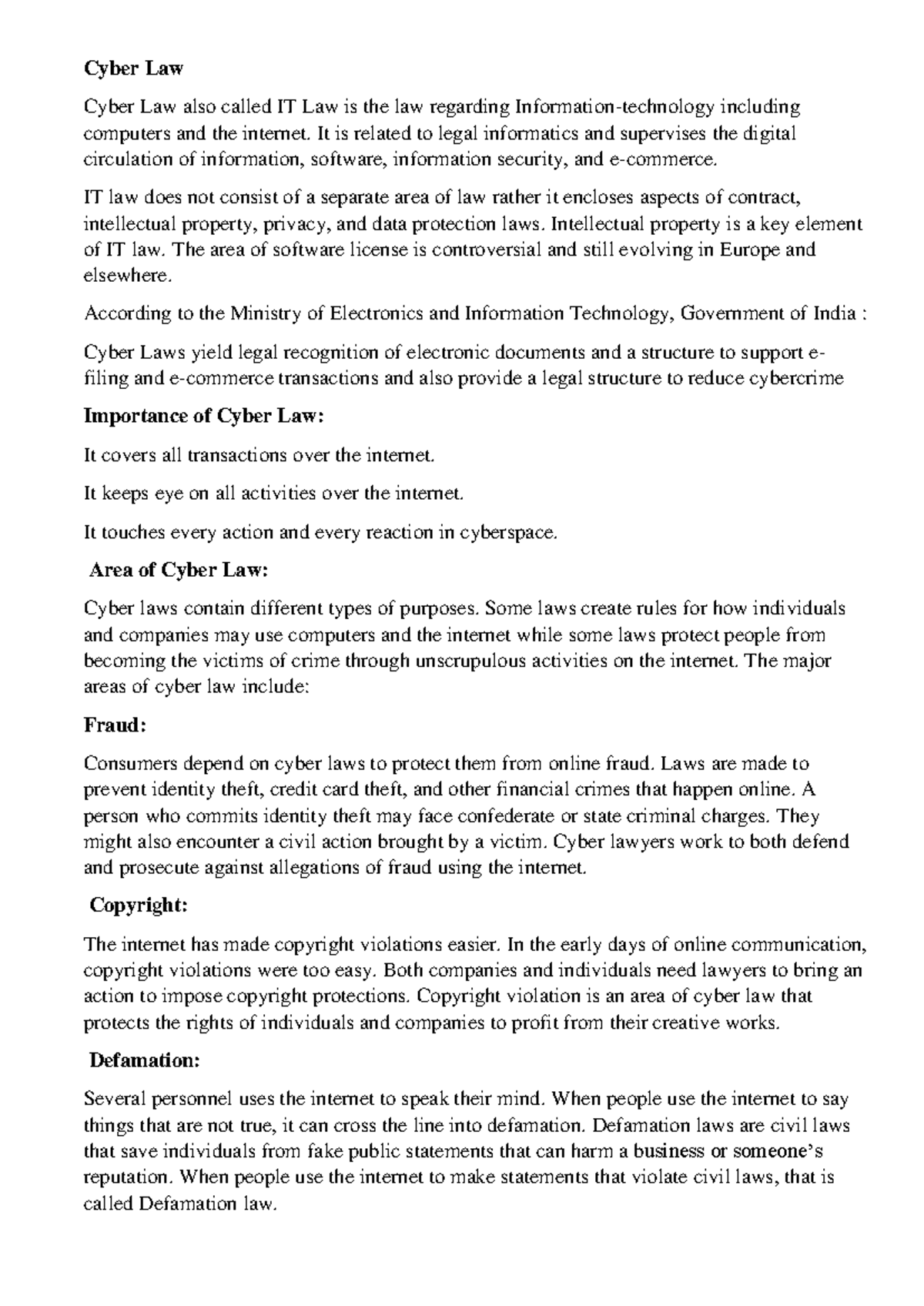 Cyber Law - Cyber Law Cyber Law also called IT Law is the law regarding ...