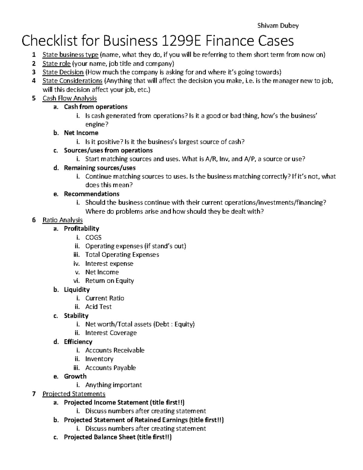 1299 Finance Exam Checklist - Shivam Dubey Checklist for Business 1299E ...