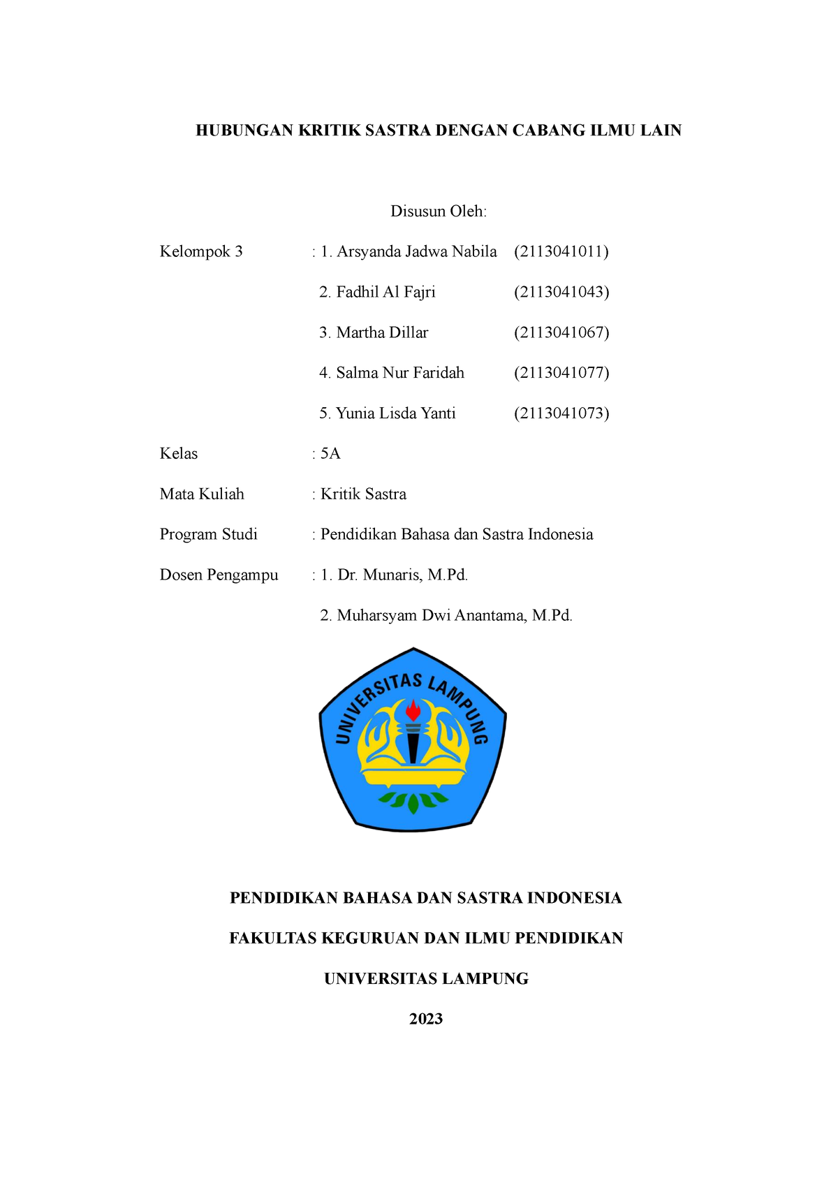 Makalah Kelompok 3 Kritik Sastra - HUBUNGAN KRITIK SASTRA DENGAN CABANG ...