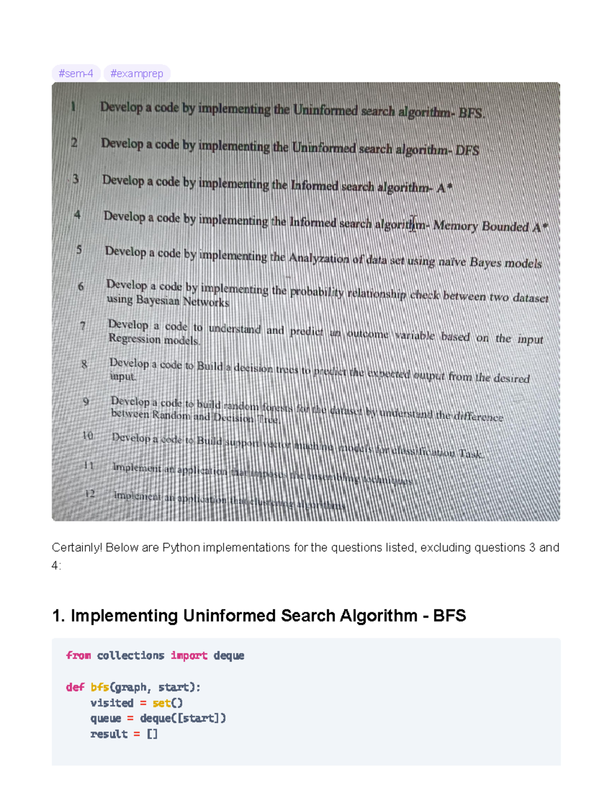 AIML practicals - aiml - #sem-4 #examprep Certainly! Below are Python ...