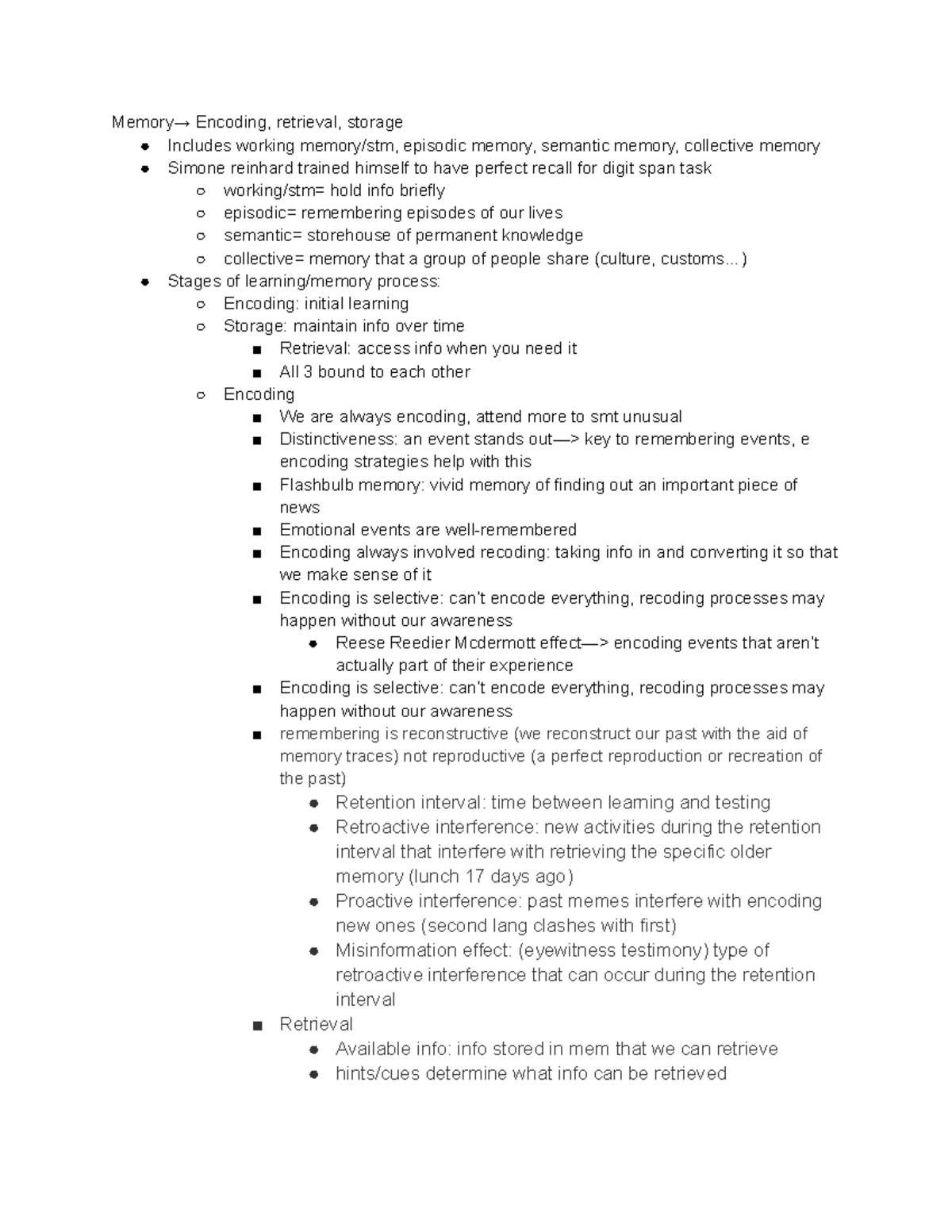 R3 - Key points of 3 main parts of memory - Memory→ Encoding, retrieval ...