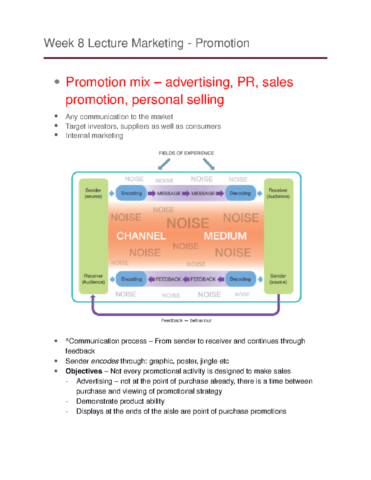 Week 8 Lecture notes - Week 8 Lecture Marketing - Promotion Promotion ...