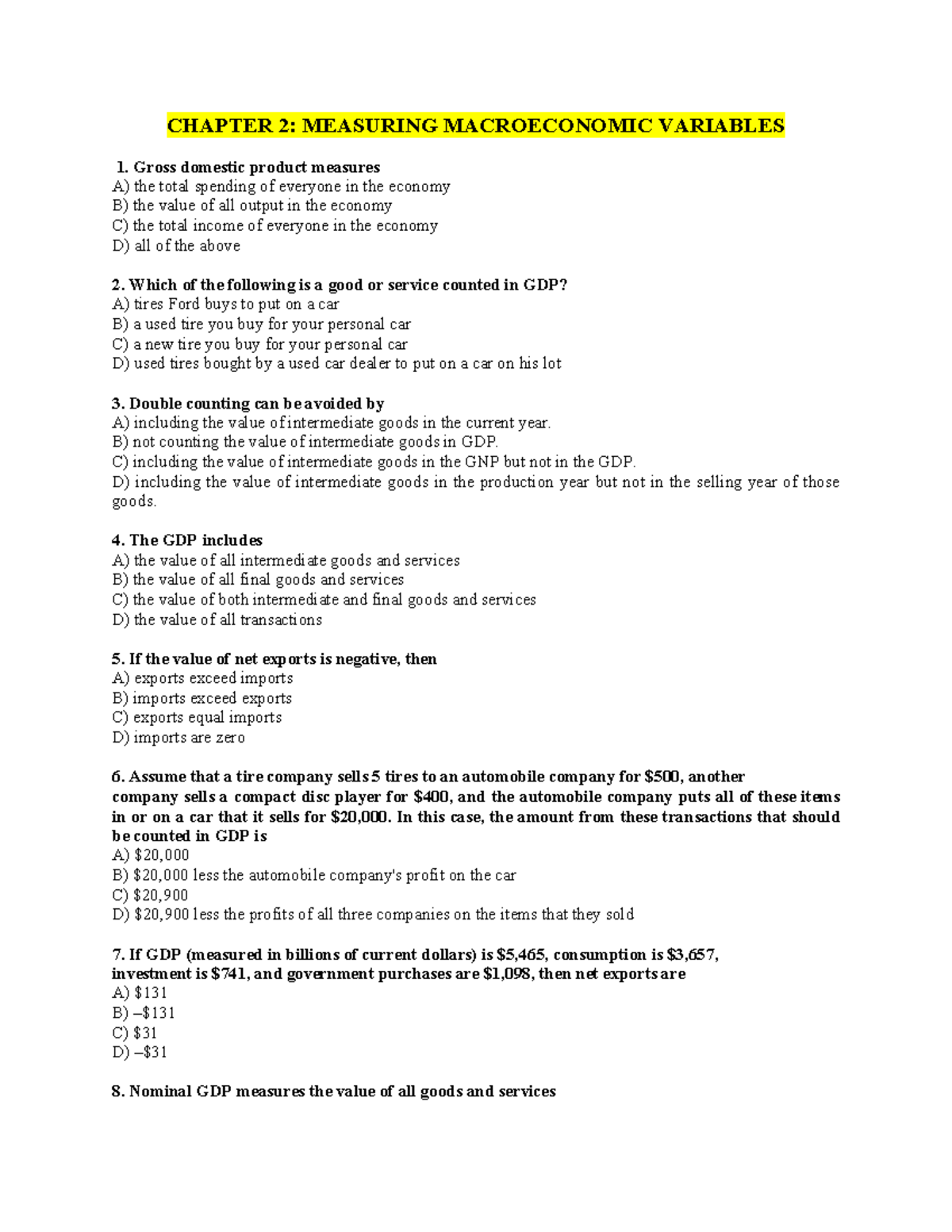 Assignment 1 Principles of Macroeconomics - CHAPTER 2: MEASURING ...
