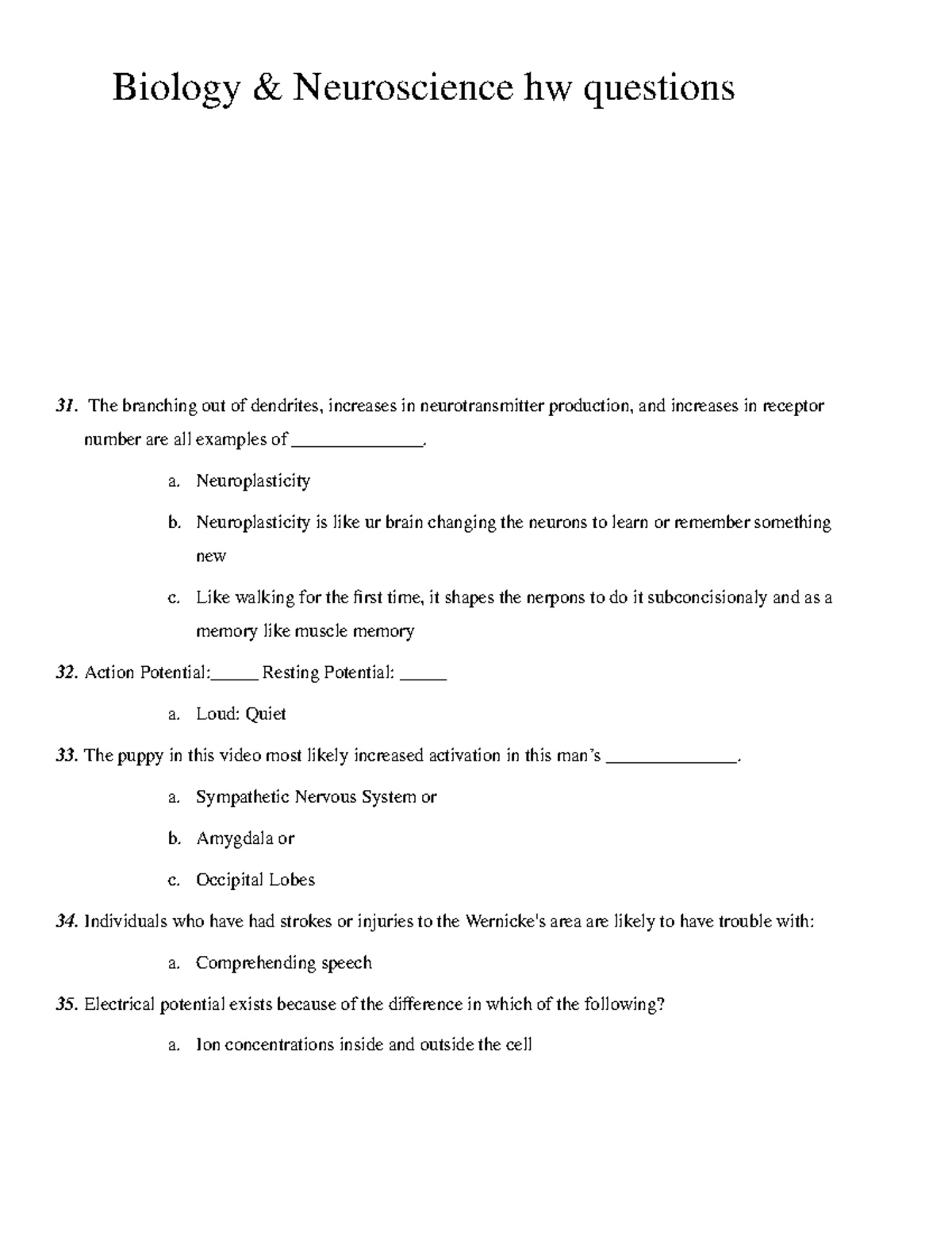 3:3. Biology & Neuroscience Hw Questions - Biology & Neuroscience Hw ...