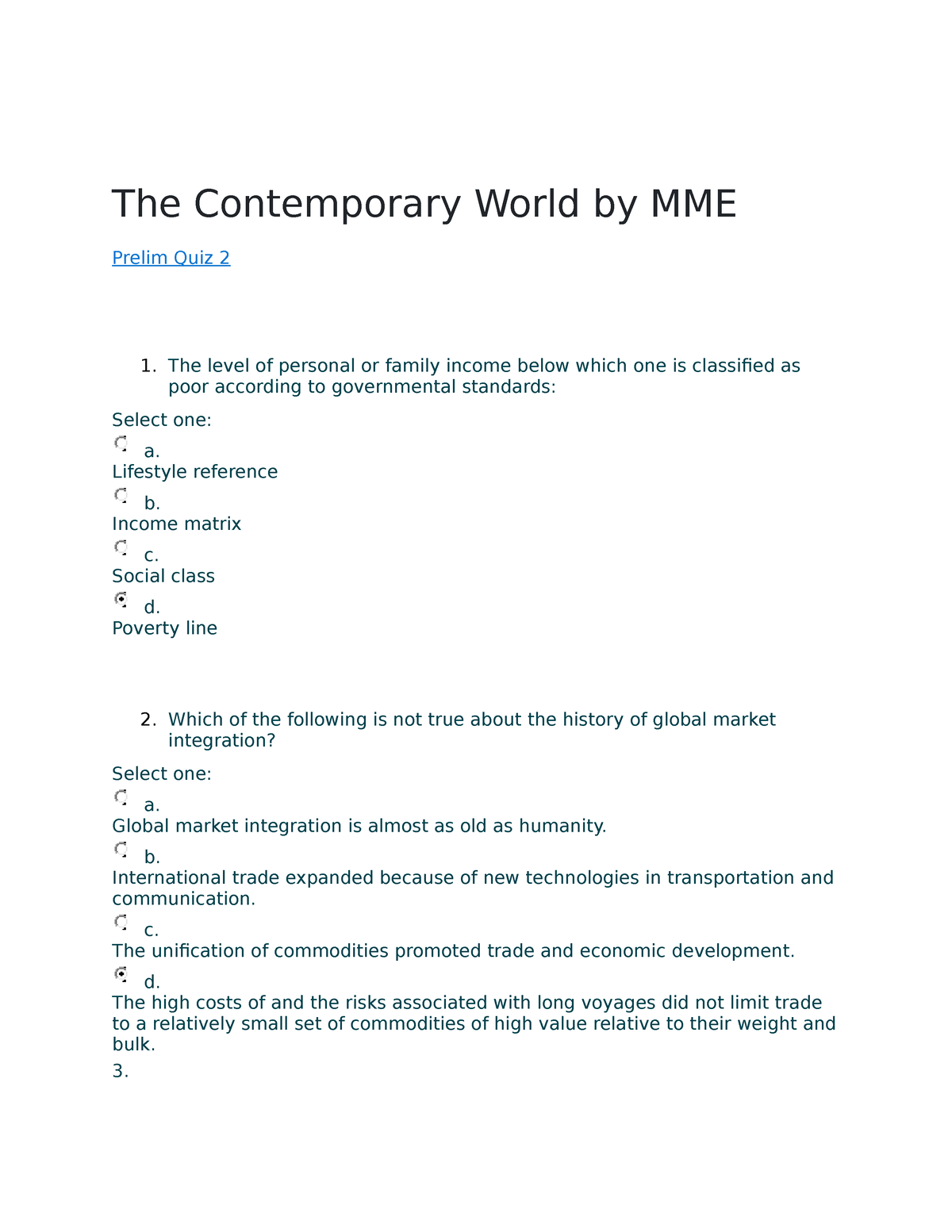 The Contemporary World Prelim Quiz 2 - The Contemporary World By MME ...