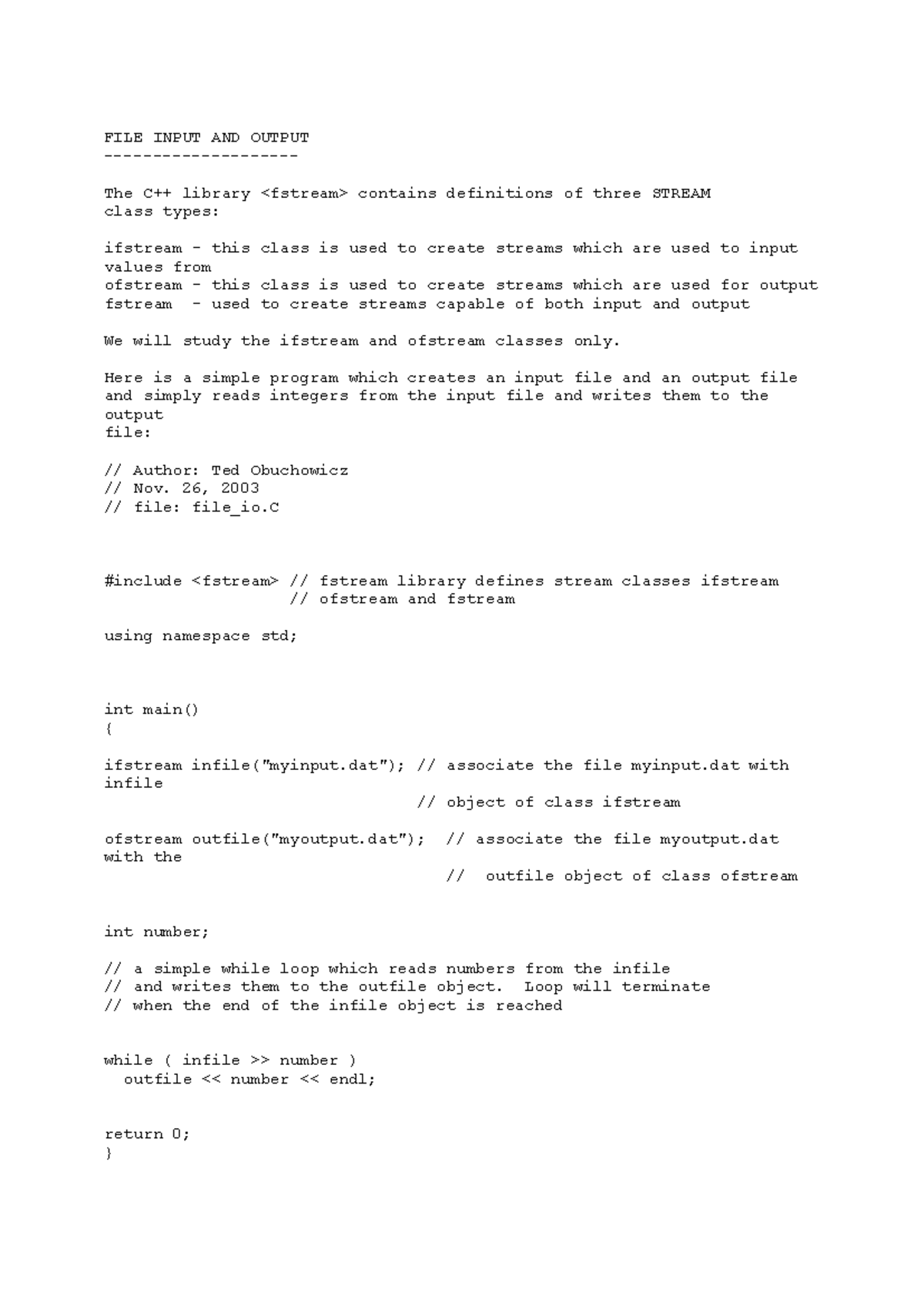 Notes 11 - FILE INPUT AND OUTPUT - The C++ library contains definitions ...