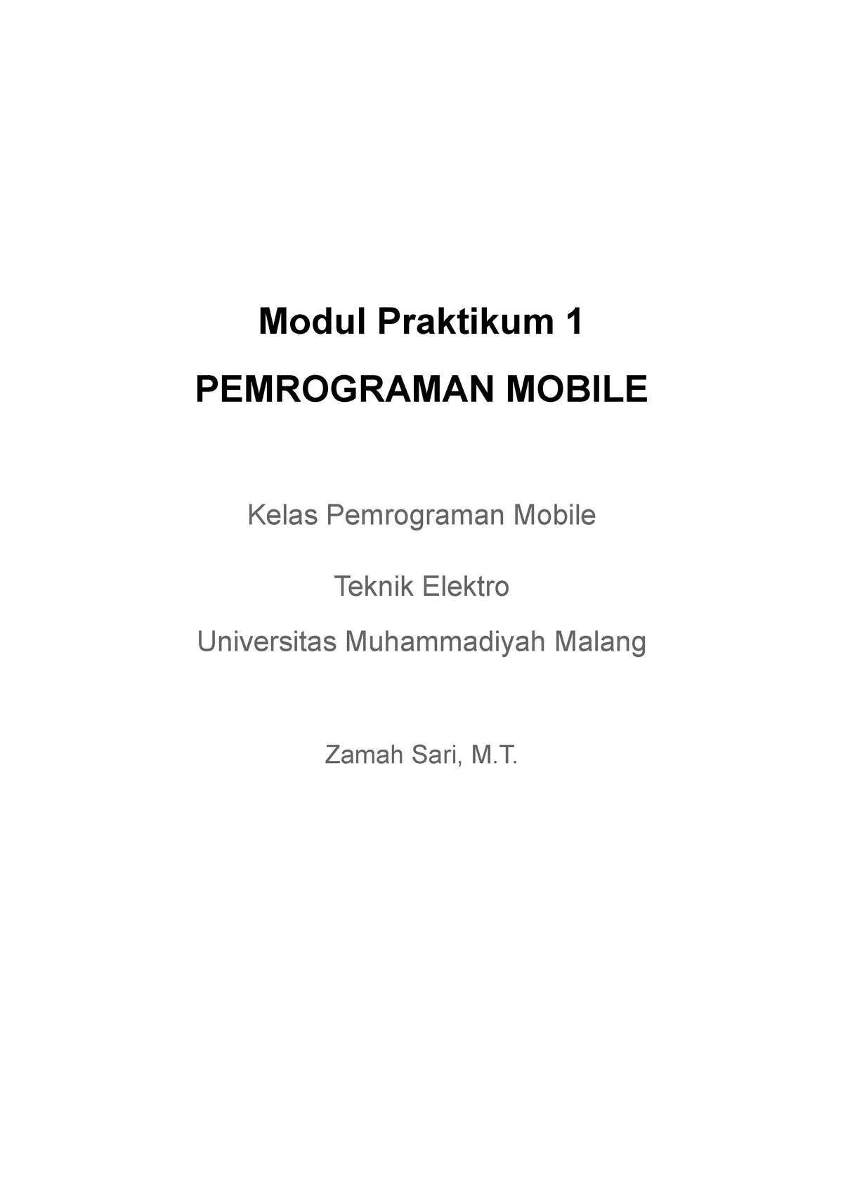 Modul 1 - Modul Praktikum 1 PEMROGRAMAN MOBILE Kelas Pemrograman Mobile ...