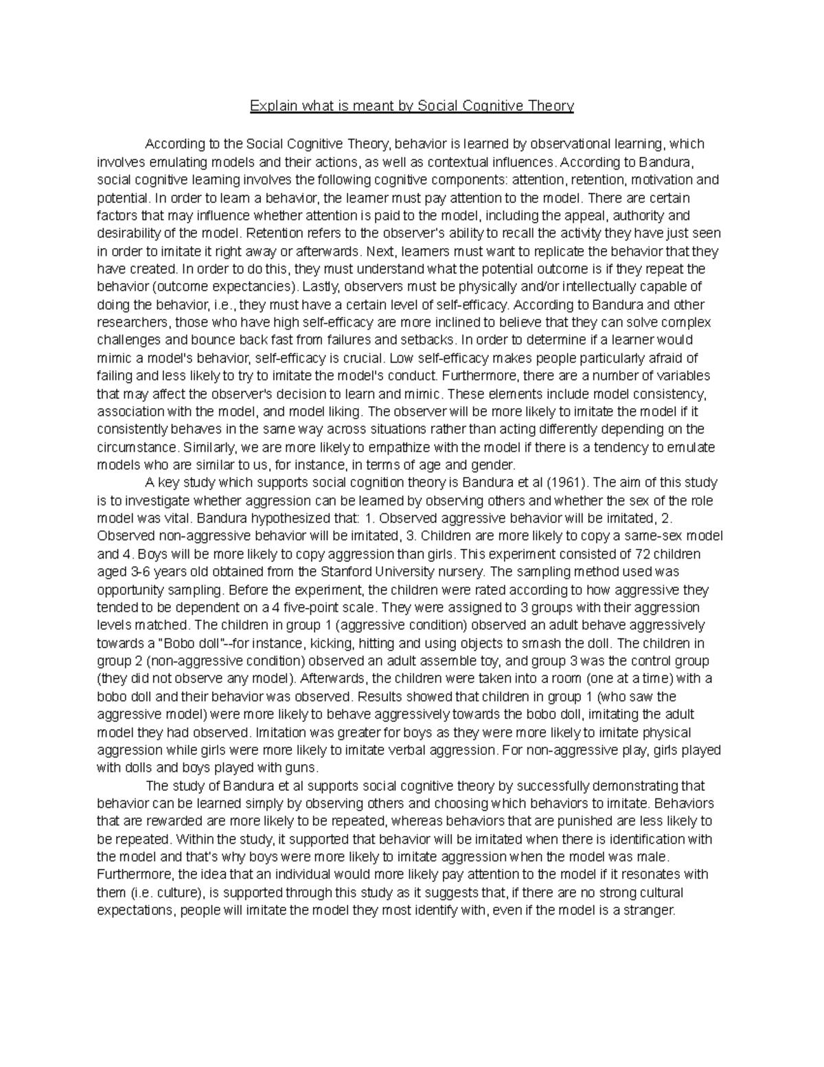 Psych SAQSocial Congitive Theory Explain what is meant by Social