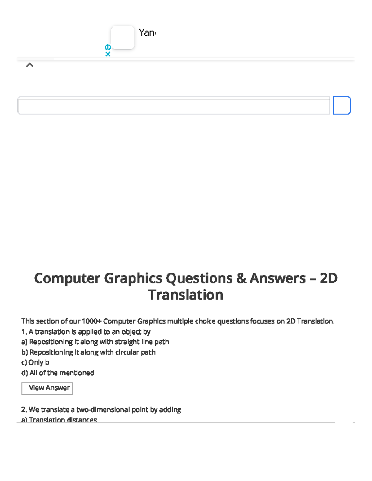 Computer Graphics Questions & Answers - 2D Translation - Sanfoundry ...