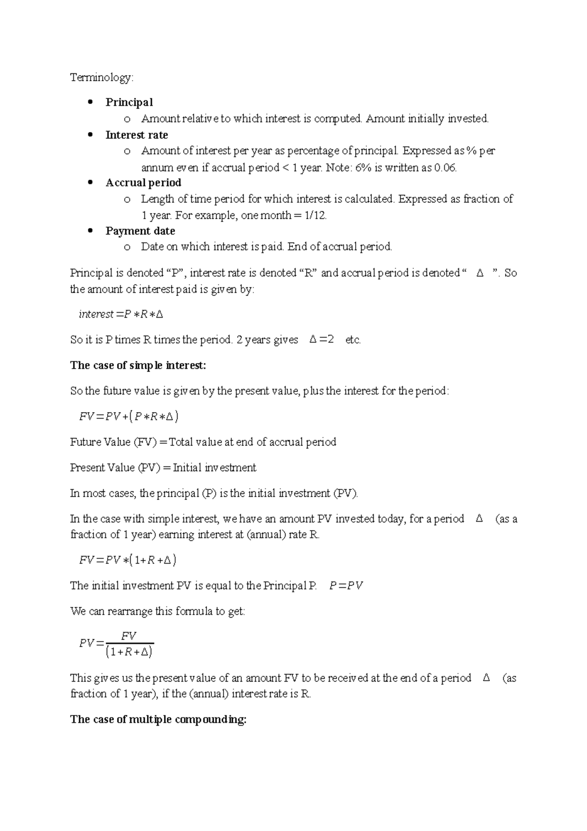 Week 1 - Lecture notes 1 - Terminology: Principal o Amount relative to ...
