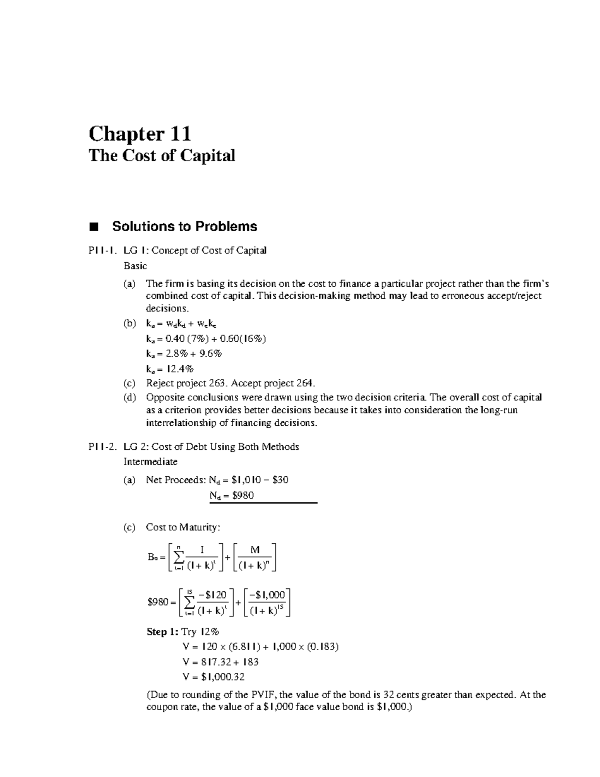 Manual - help you out - Chapter 11 The Cost of Capital Solutions to ...