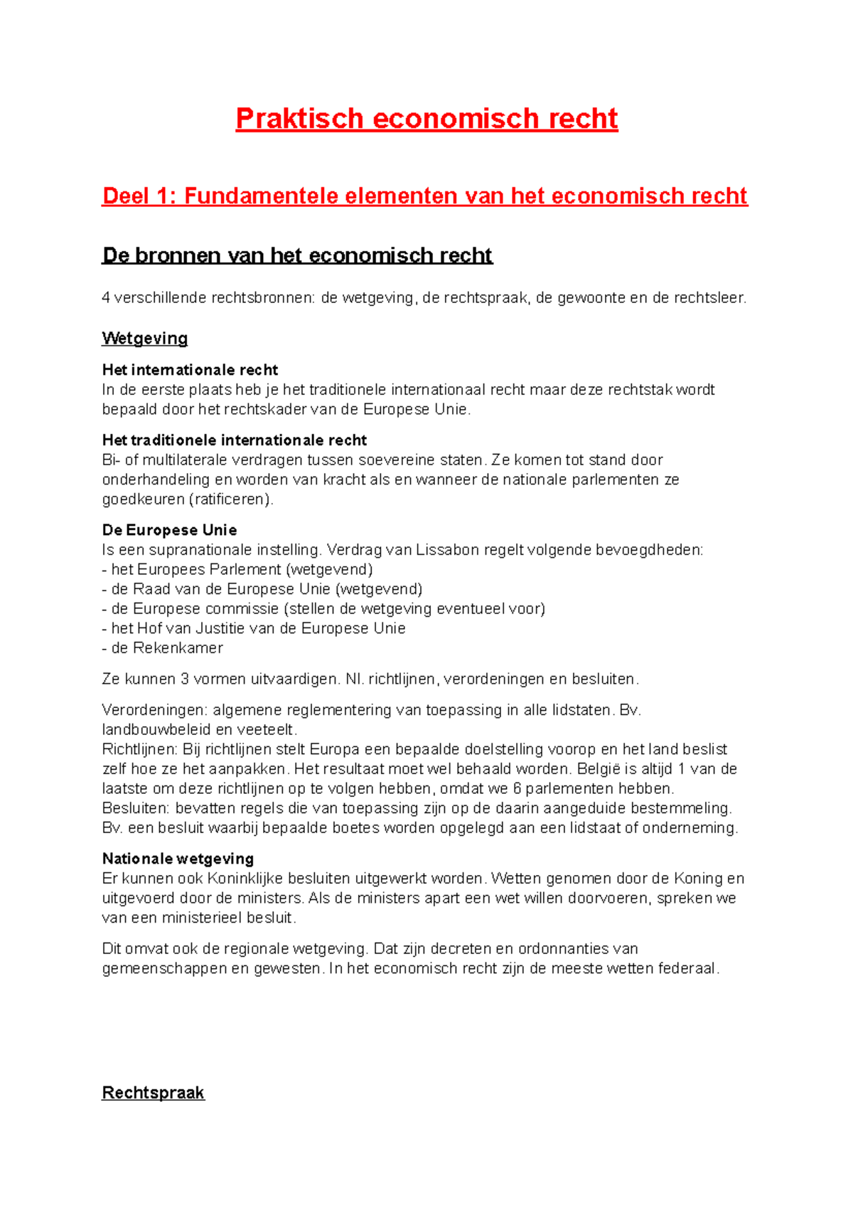 Samenvatting Recht 2de Semester - Praktisch Economisch Recht Deel 1 ...