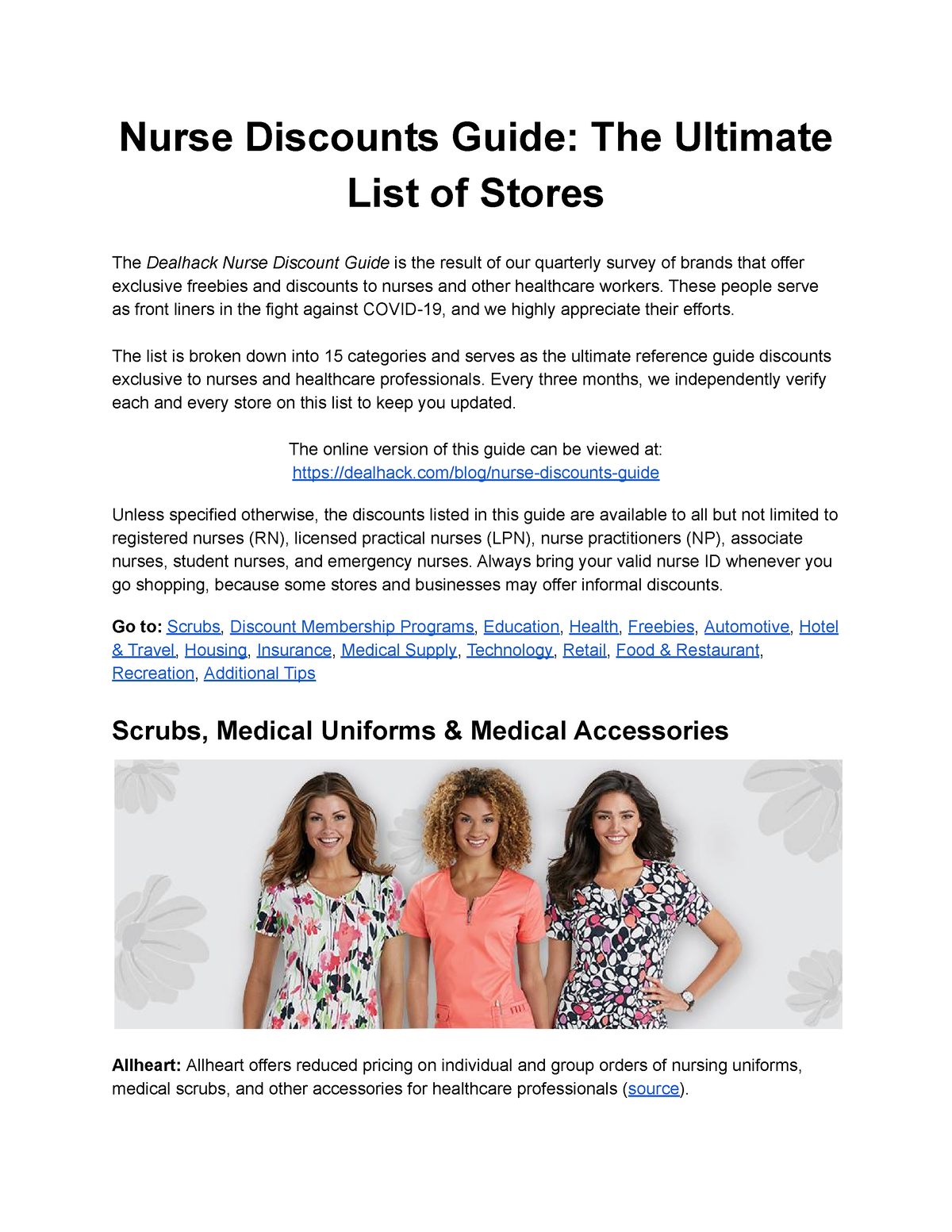NurseDiscountGuide Nurse Discounts Guide The Ultimate List of Stores The Dealhack Nurse