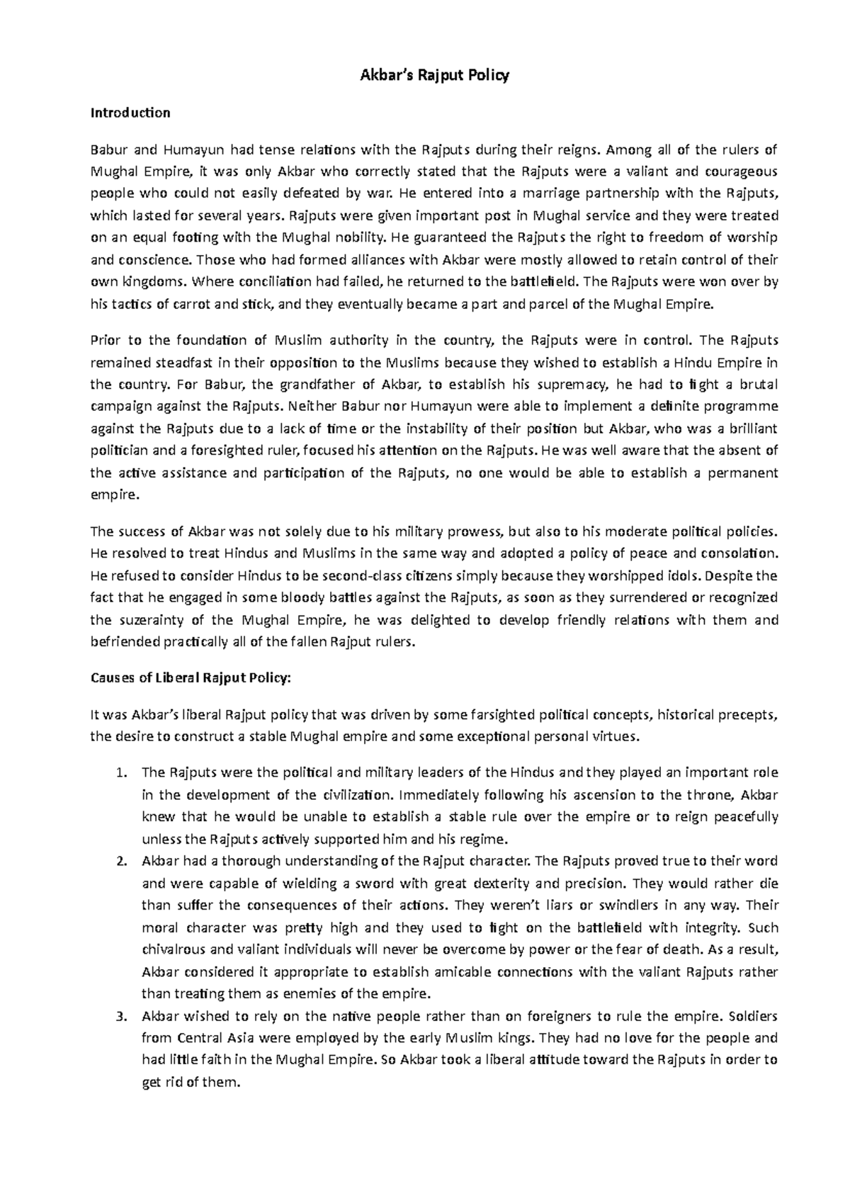 Unit 1 Akbar's Rajput policy - Akbar’s Rajput Policy Introduction Babur ...