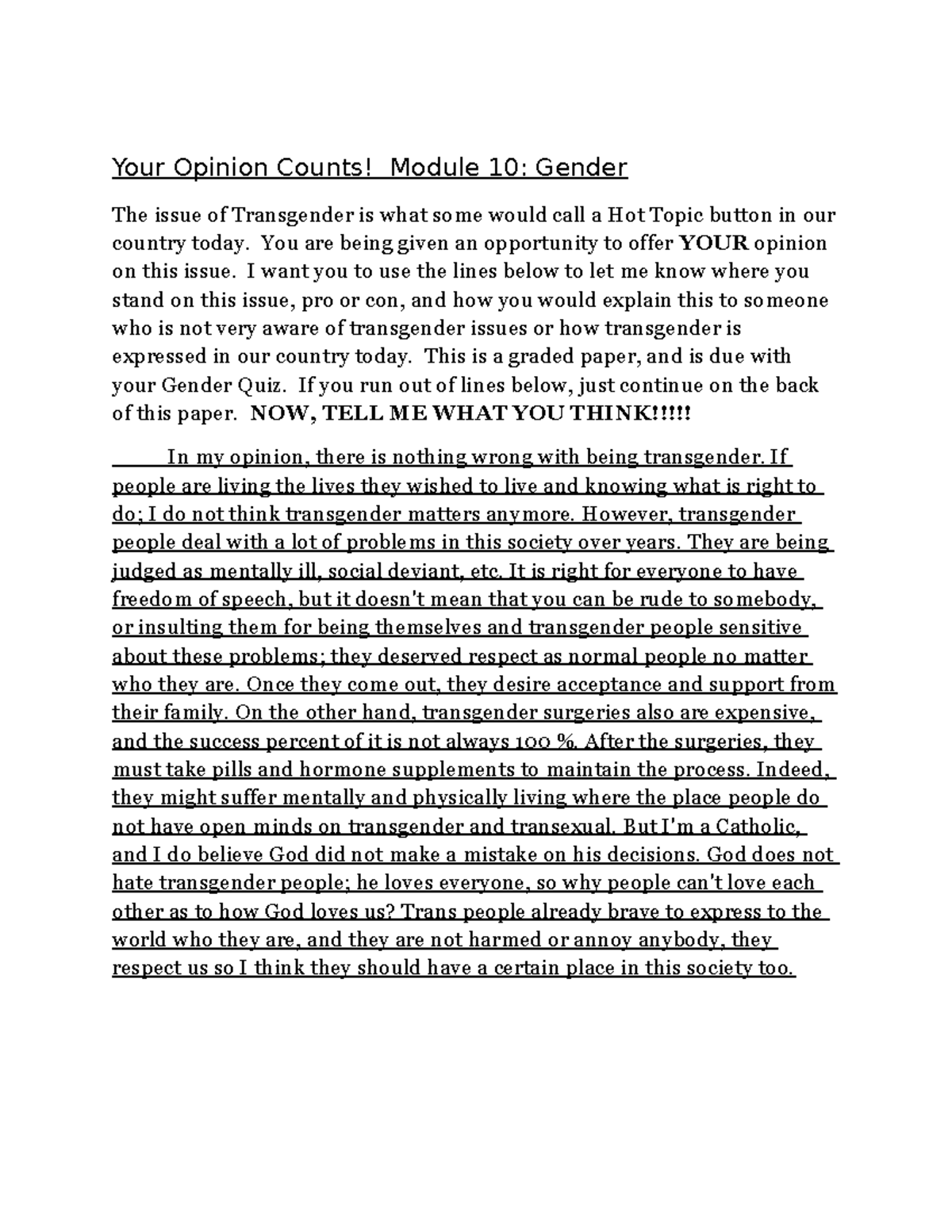 gender opinion essay