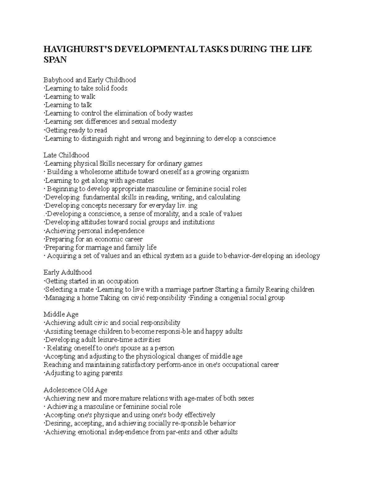 Havighurst'S Developmental Tasks During THE LIFE SPAN - HAVIGHURST'S ...