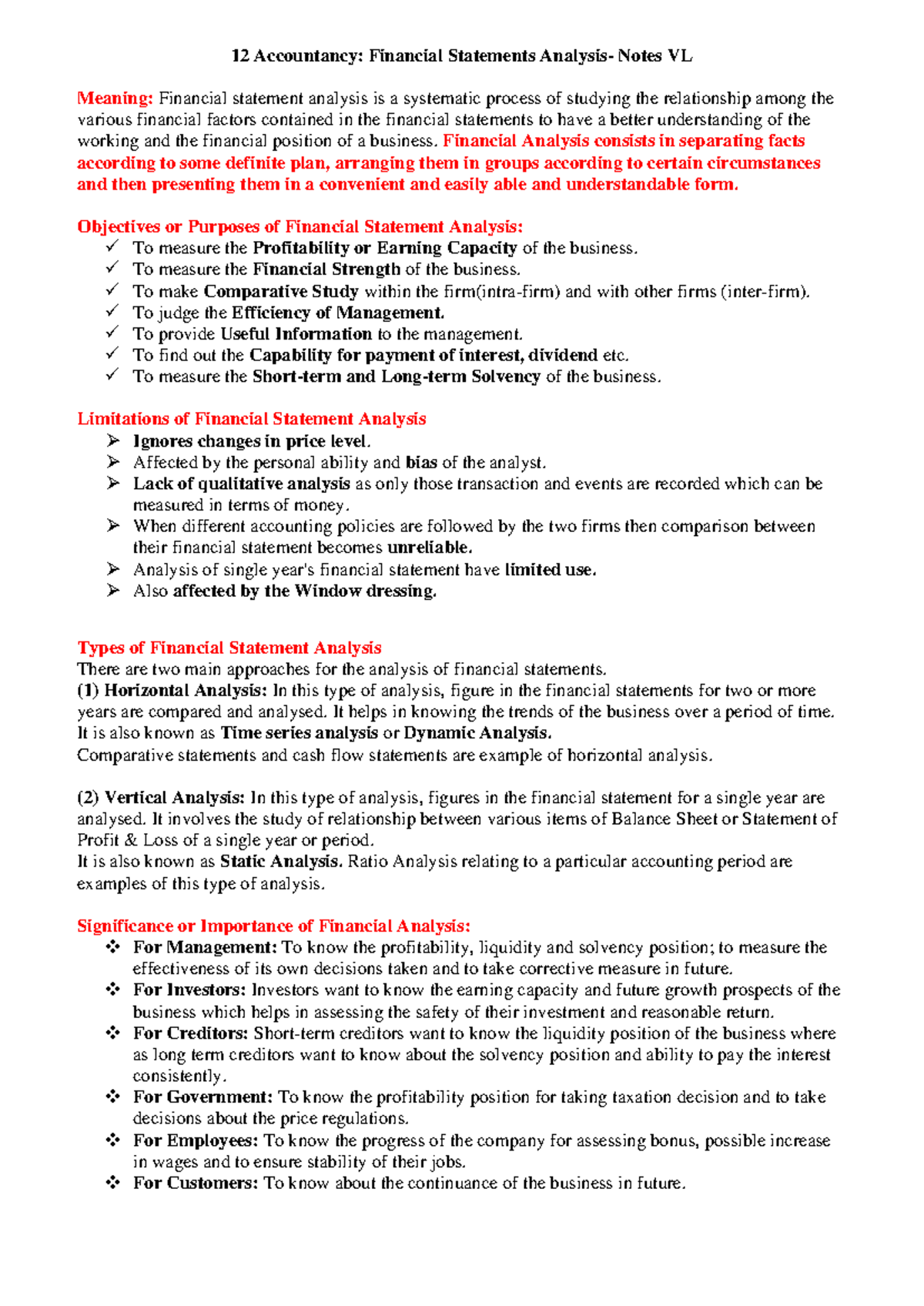 12 Accountancy- Finanacial Statement Analysis- Notes & Video Link - 12 ...