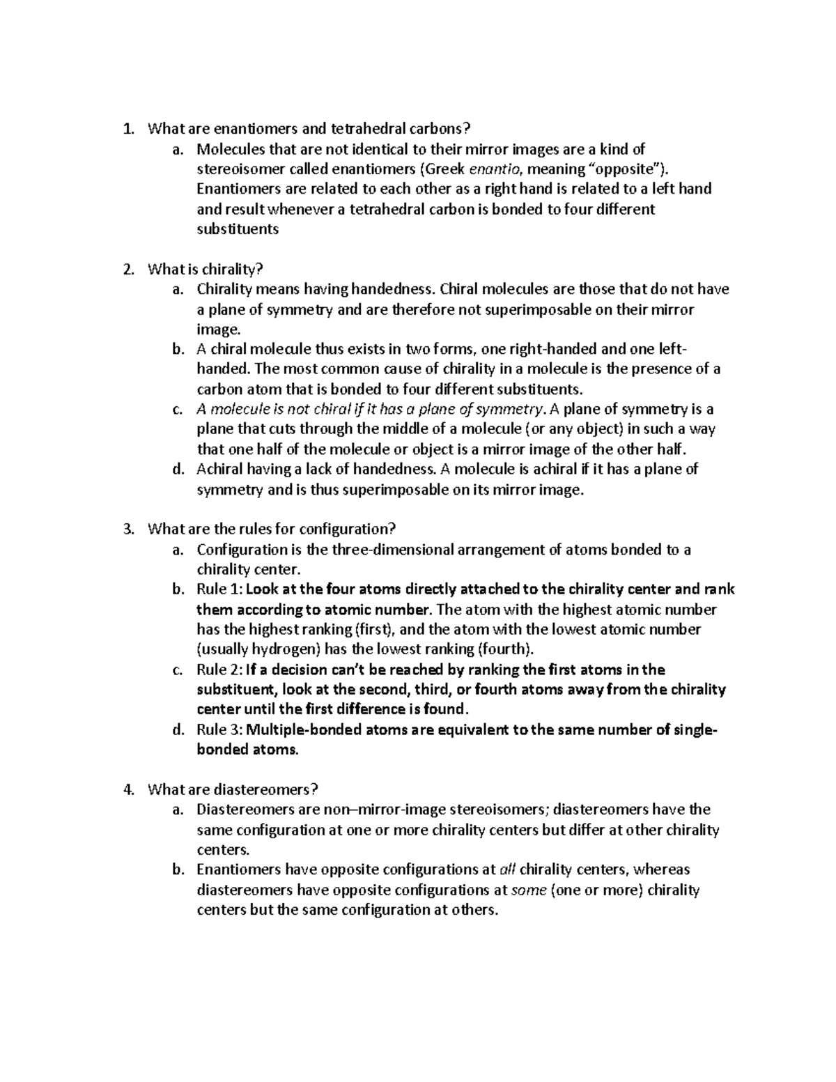 Chapter 5 Notes Stereochemistry at Tetrahedral Centers - What are ...