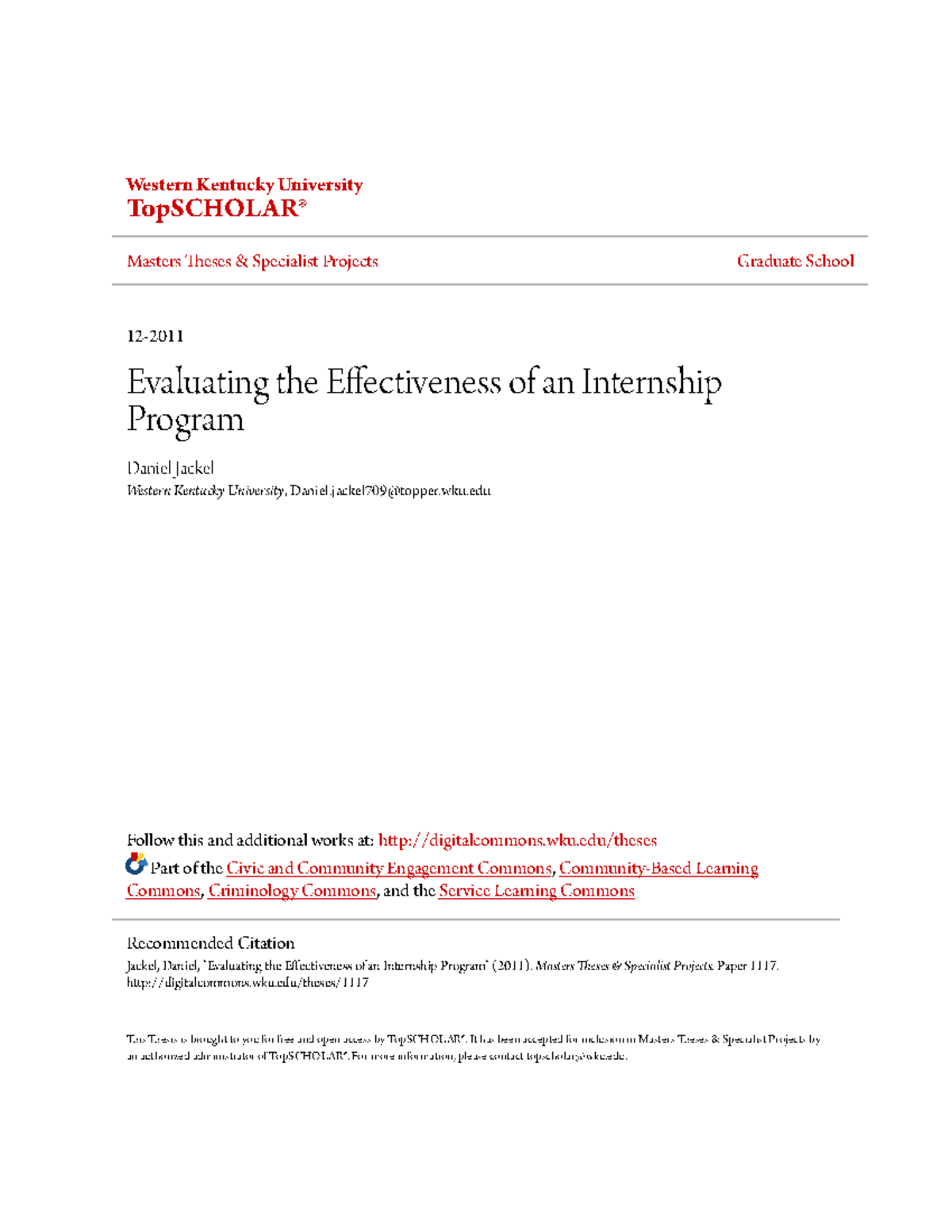 Evaluating The Effectiveness Of An Internship Program - Western ...