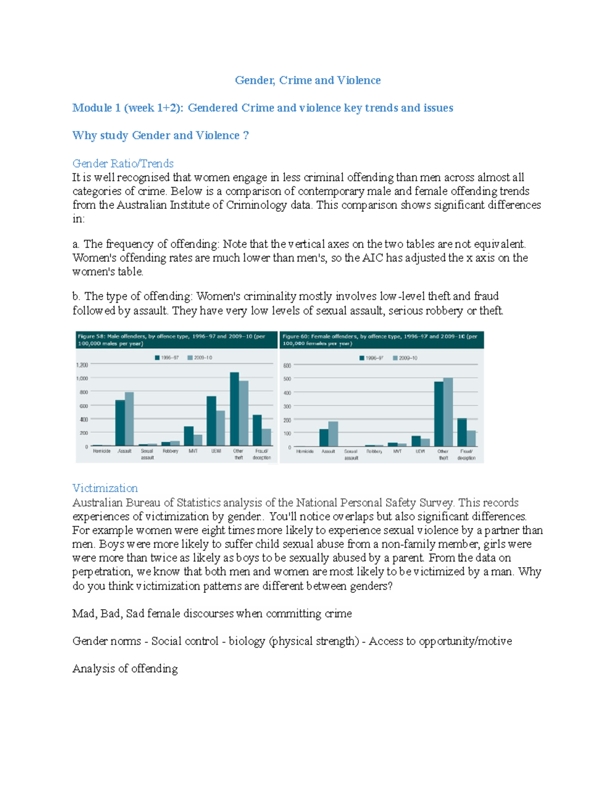 Gender, crime and violence lecture notes - Gender, Crime and Violence ...