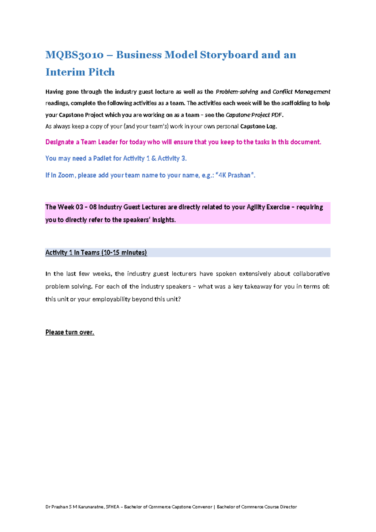 MQBS3010 - Week 07 2024 - Practice week - MQBS3010 – Business Model ...
