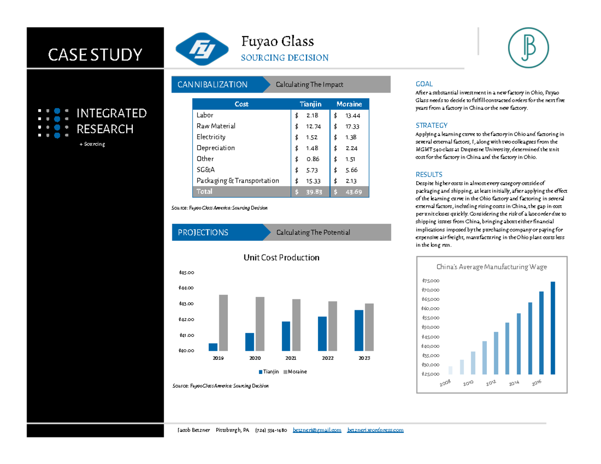 Fuyao glass - CASE STUDY Fuyao Glass SOURCING DECISION GOAL After a ...