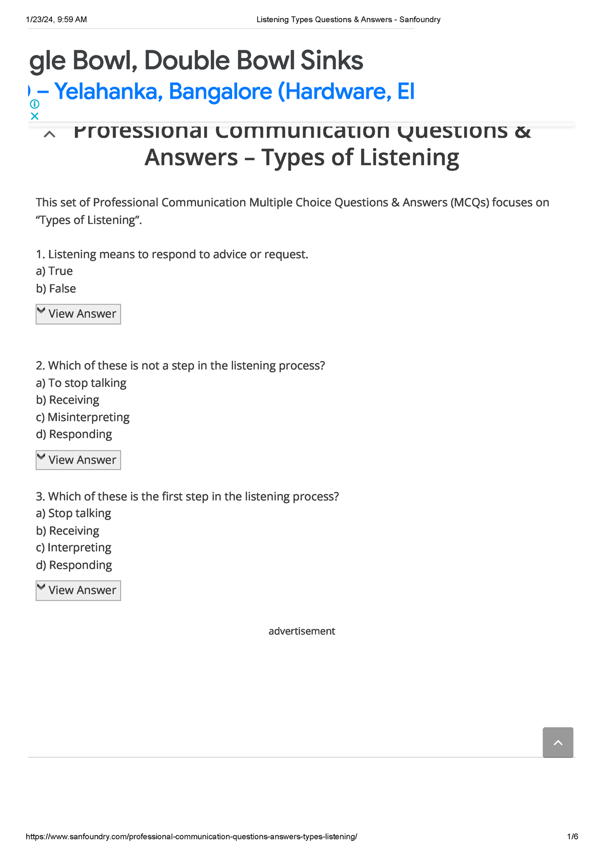 Listening Types Questions & Answers - Sanfoundry - Professional ...