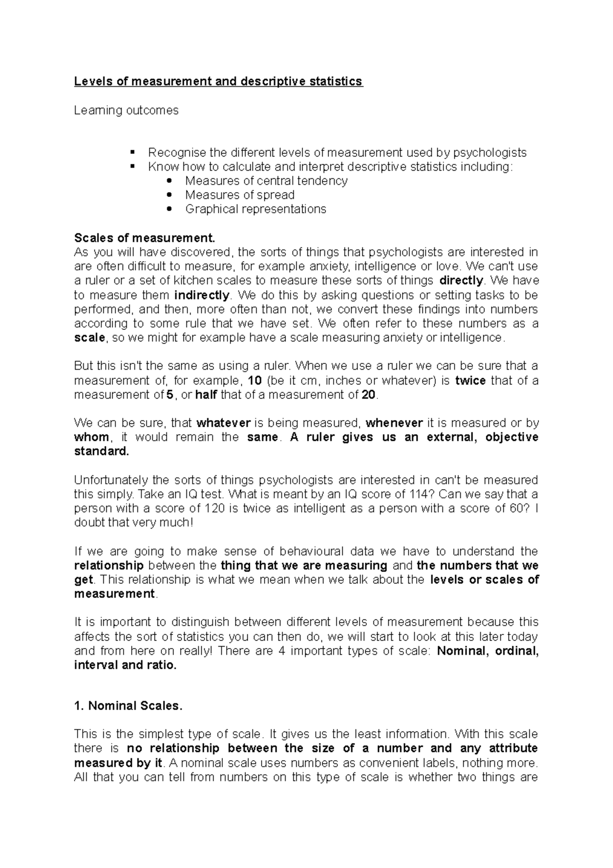 Political science - Lecture notes 1-3 - Levels of measurement and ...